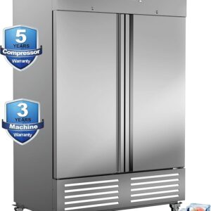 Commercial Refrigerators 2 Door Restaurant Refrigerator with 8 Adjustable 54" W Stainless SteelShelves 49 Cu.ft, Temp Control 33℉~41℉ for Restaurant Kitchen Bar Garage, ETL and DOE Approved