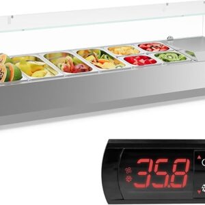Refrigerated Condiment Prep Station 55inch 48 QT Sandwich Prep Table with 304 Stainless 4 * 1/6 pans,4 * 1/3 pans,