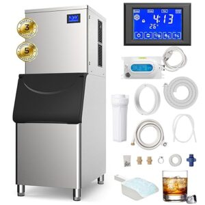 Commercial Ice Maker Machine 400Lbs/24H with 400LBS Large Storage Bin Ice Ready in Air Cooled Clear Cube Ice for Bar Business Cafe